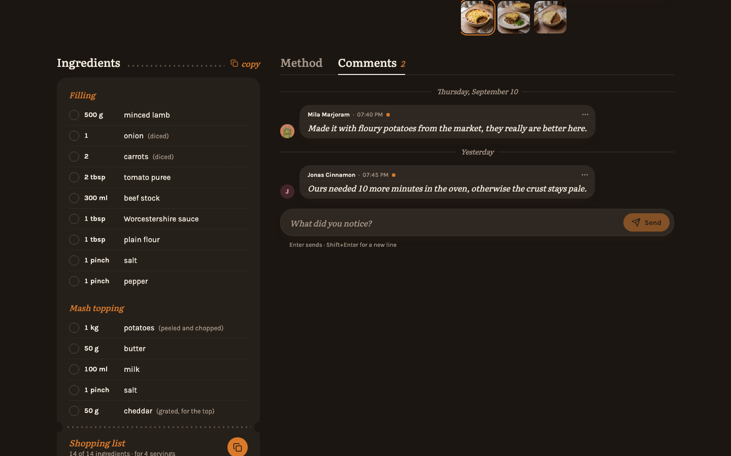 The comments, opened from their tab beside the method