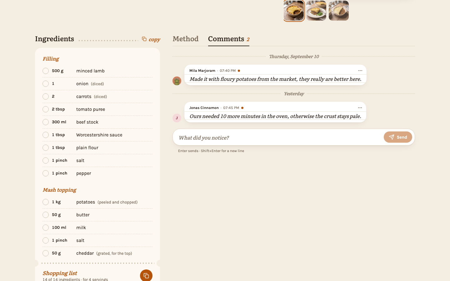 The comments, opened from their tab beside the method
