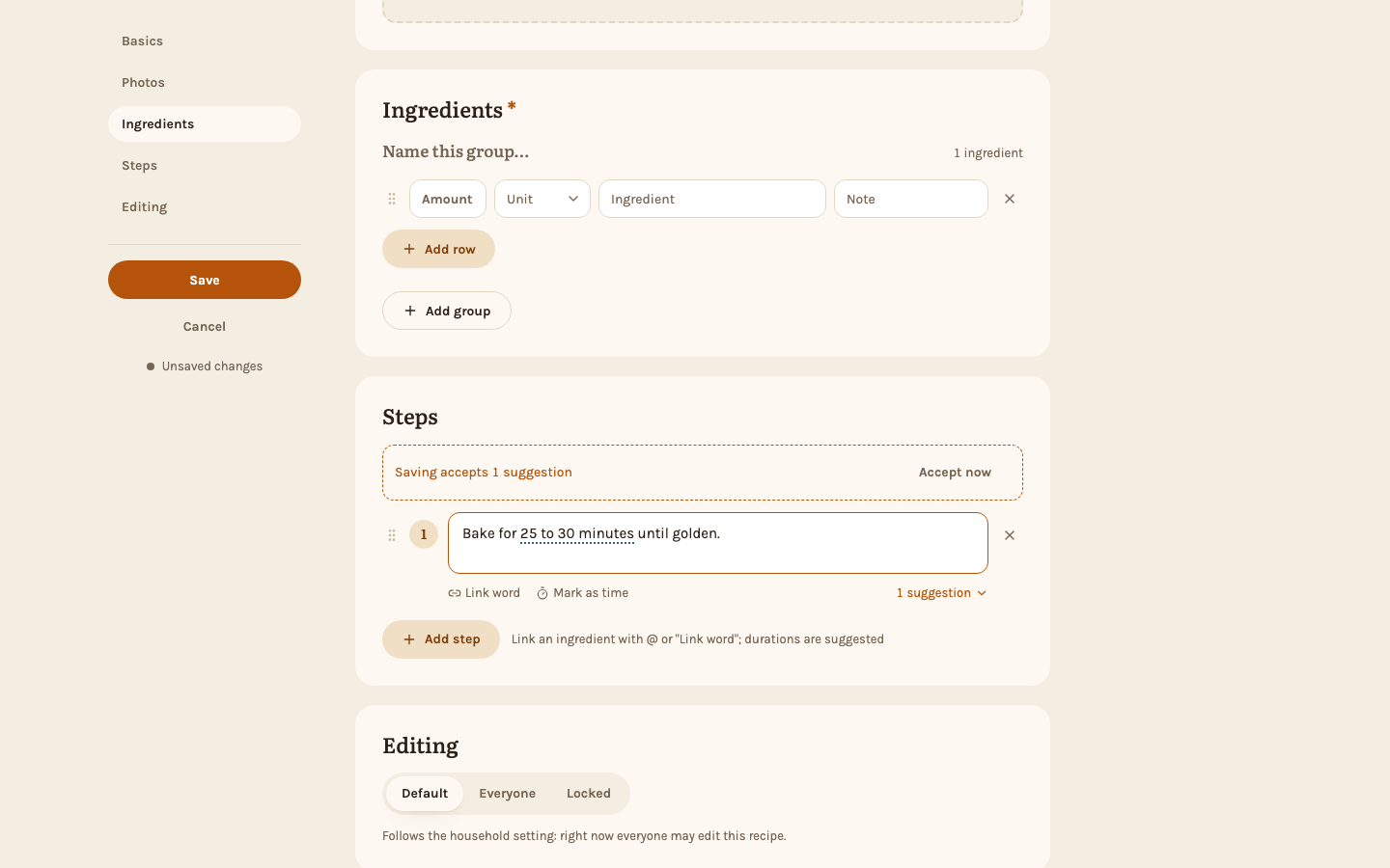 A duration suggested in a step