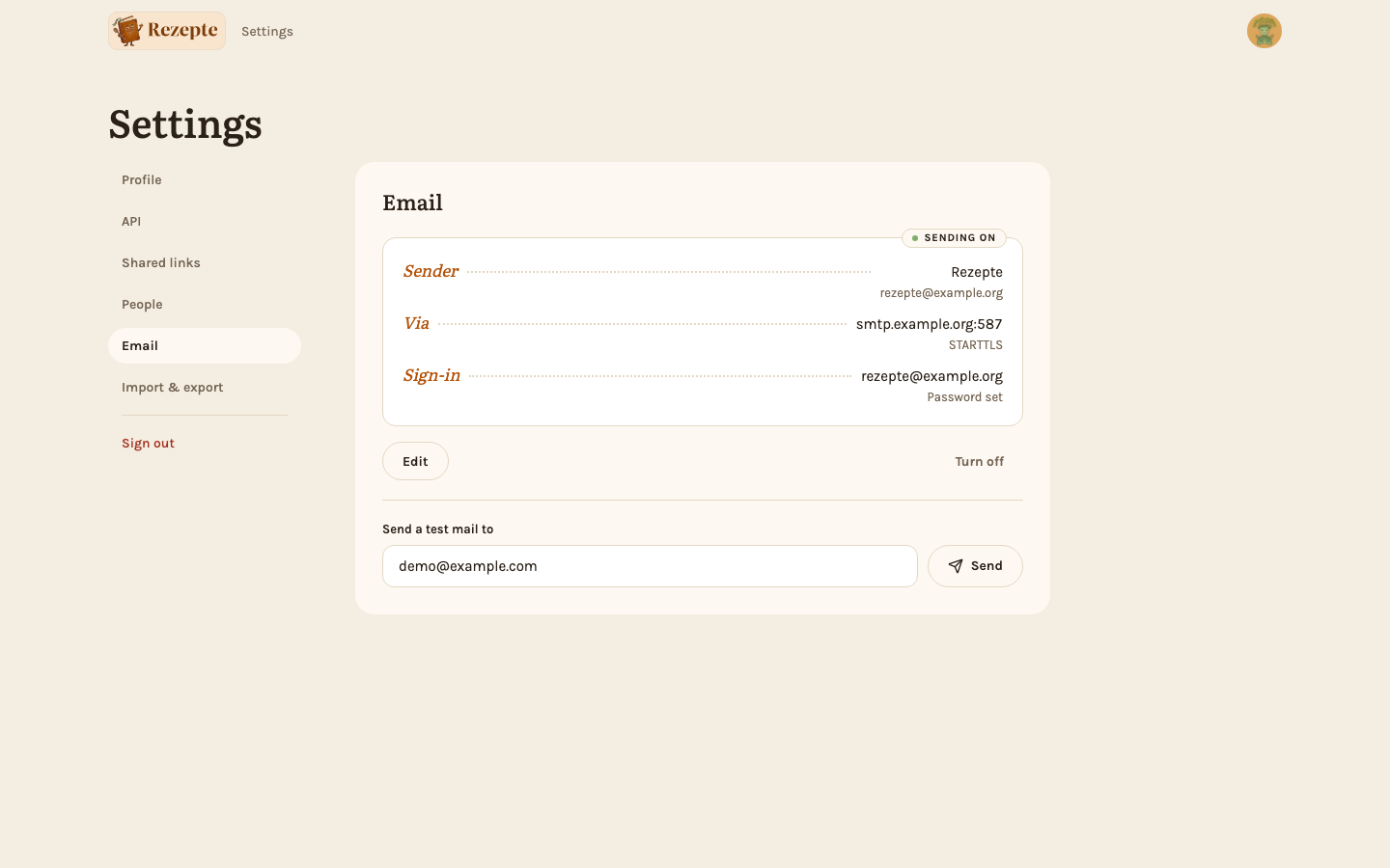 The Email card once mail is on