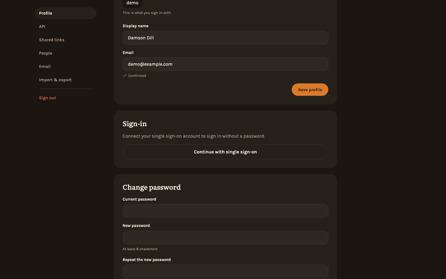The Sign-in card, before the account is connected