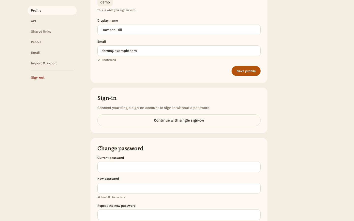 The Sign-in card, before the account is connected