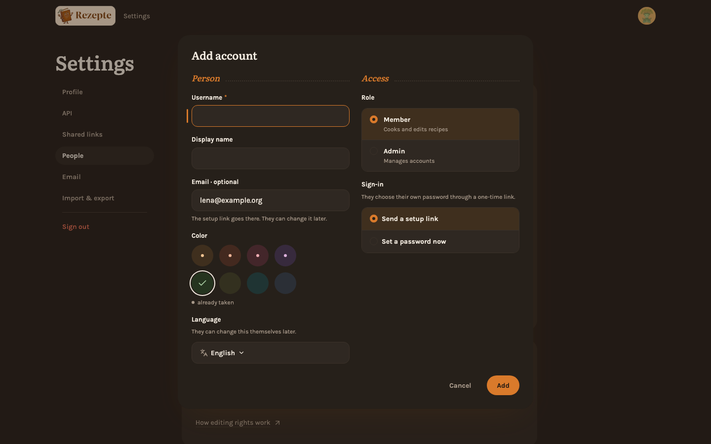 Creating a new account