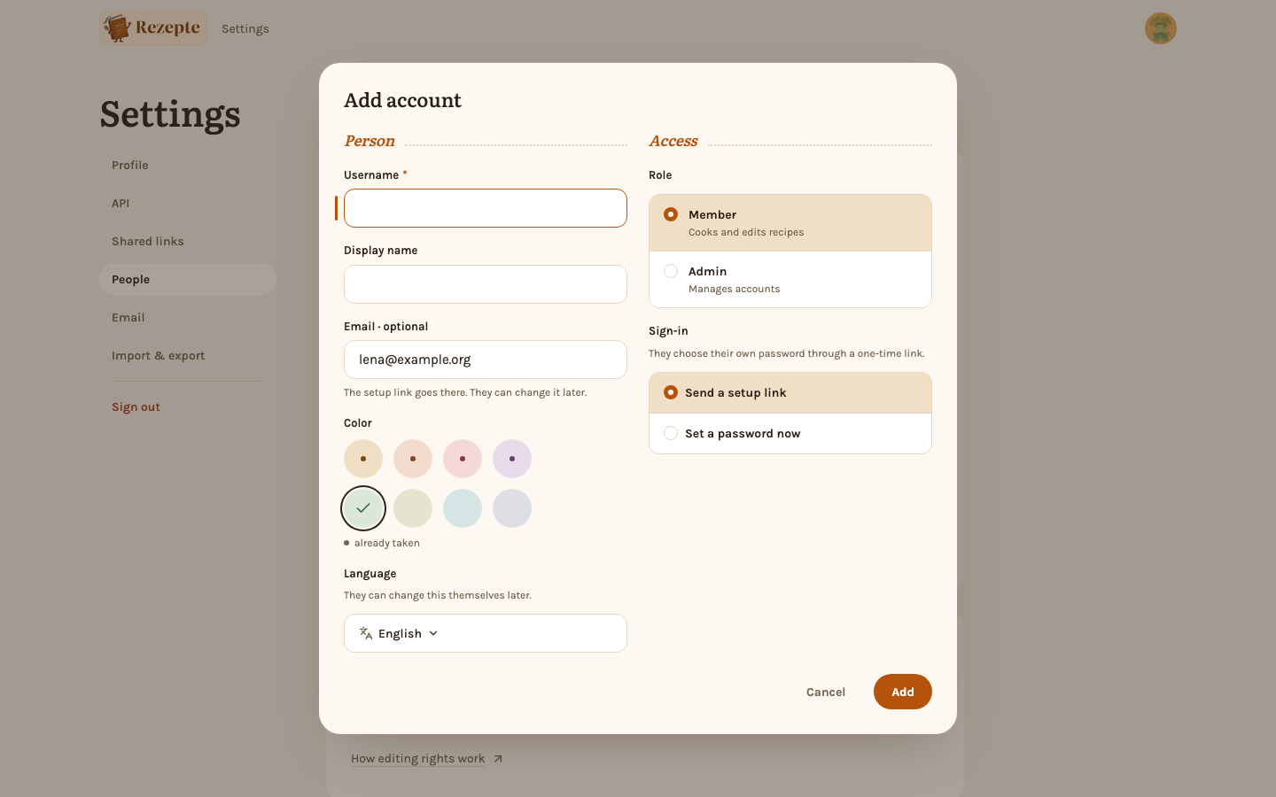 Creating a new account